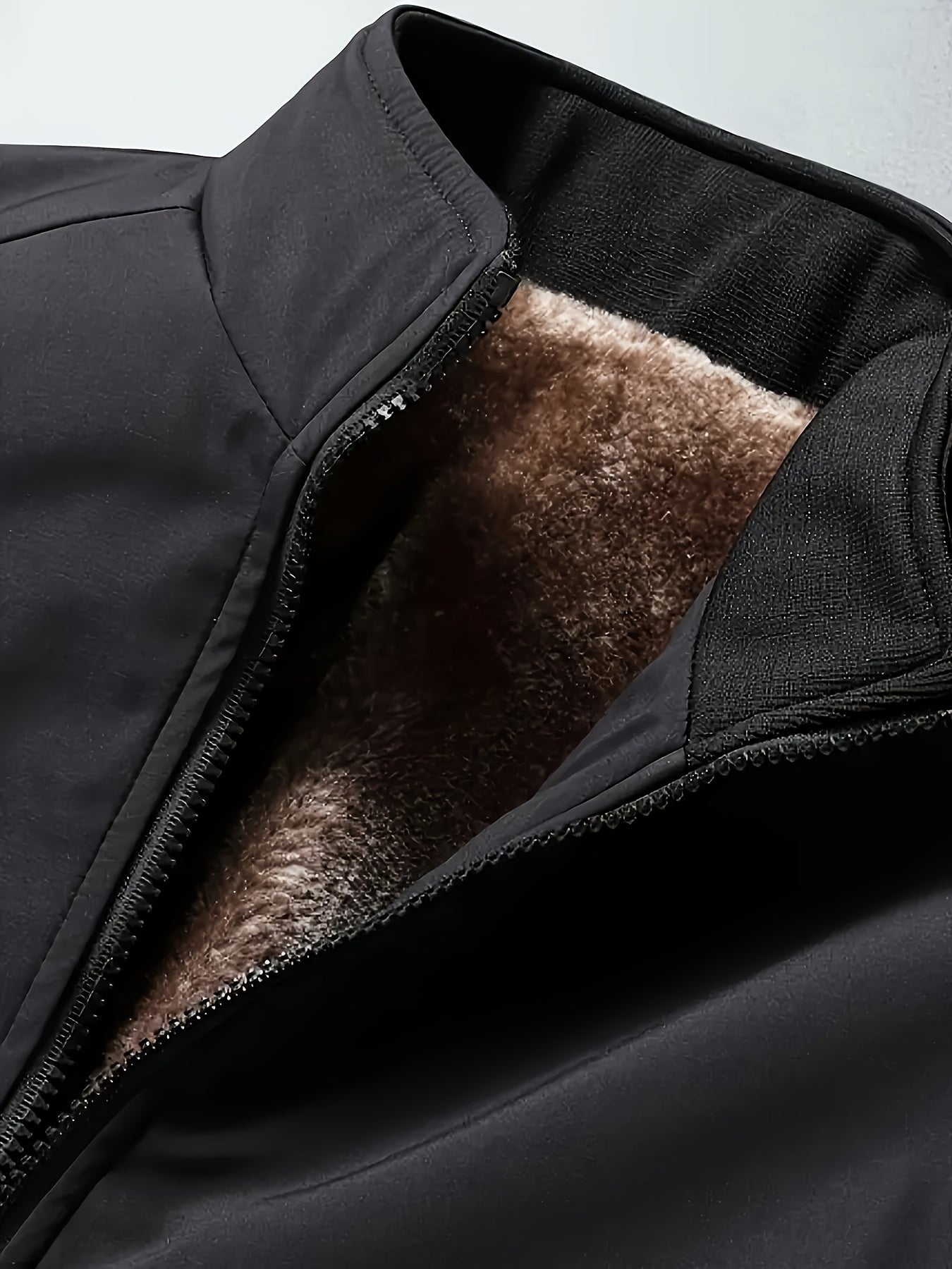 Men's Fleece-Lined Zip-Up Jacket - Casual Stand Collar, Outdoor Sports Coat with Pockets, Machine Washable