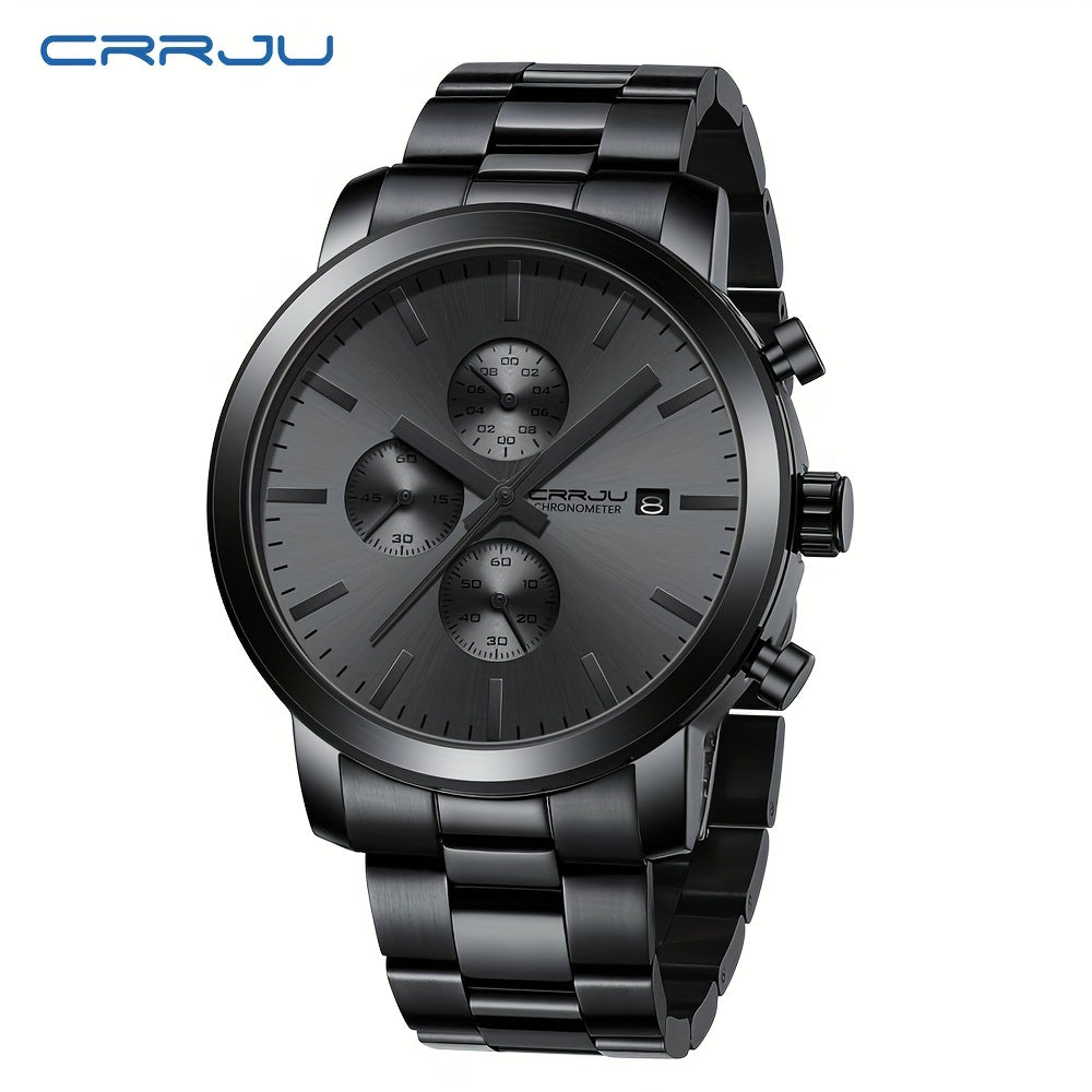 CRRJU Luxury Men's Stainless Steel Quartz Watch - Business Style, Chronograph,, Analog Display, High-end, Quartz, Suitable for Women