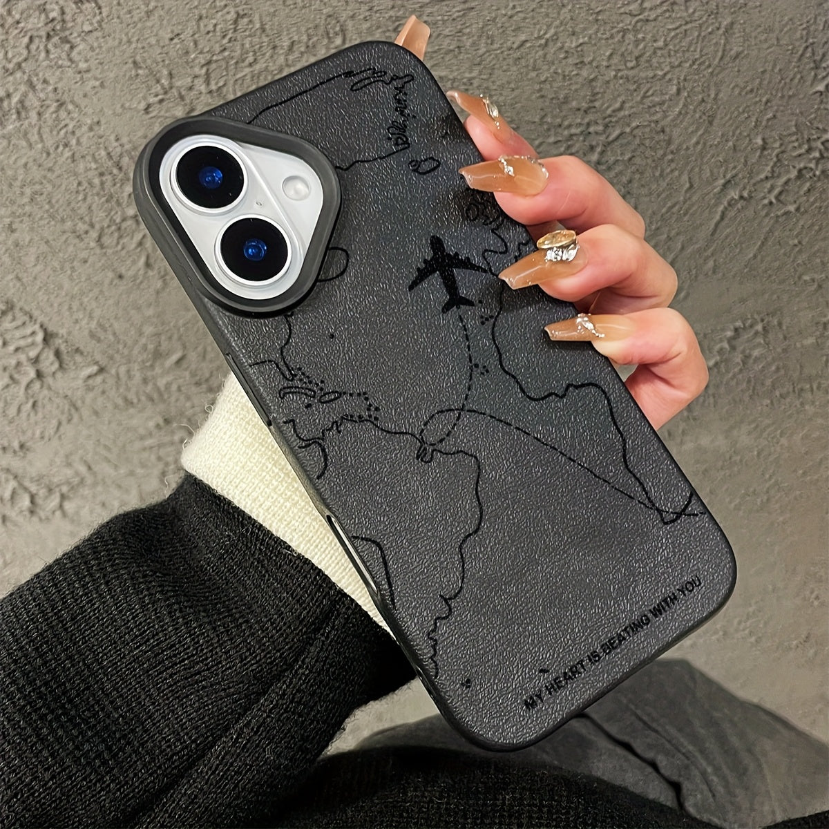Voyage Aircraft Suitable for iPhone 16/16 Pro/16 PLUS/16 Pro Max Phone Case 15/14/13/12/11, Creative Fashion Shockproof Drop-proof Wear-resistant Anti-fingerprint Artificial Faux Leather Textured Rubber TPU Soft Case Protecti