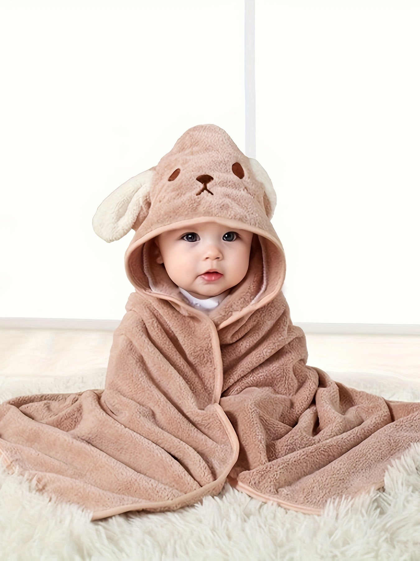 Adorable Animal Design Baby Boy's Soft Hooded Bathrobe - Super Absorbent & Quick-drying Blanket - Suitable For Aged 0-3