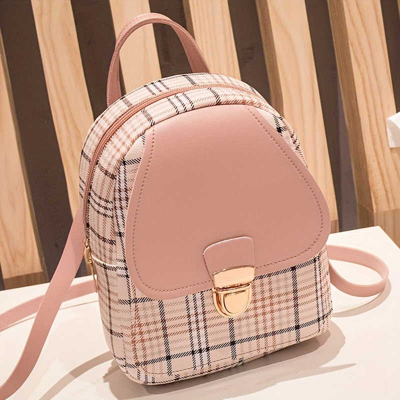 Adjustable Strap Grid Backpack, Cute Backpack, Zipper Casual Shoulder Bag, Card Wallet, Casual Phone Pouch, Leisure Camera Bag, Coin Purse, Key Pouch, Shoulder Bag, Crossbody Bag, Convertible Backpack.