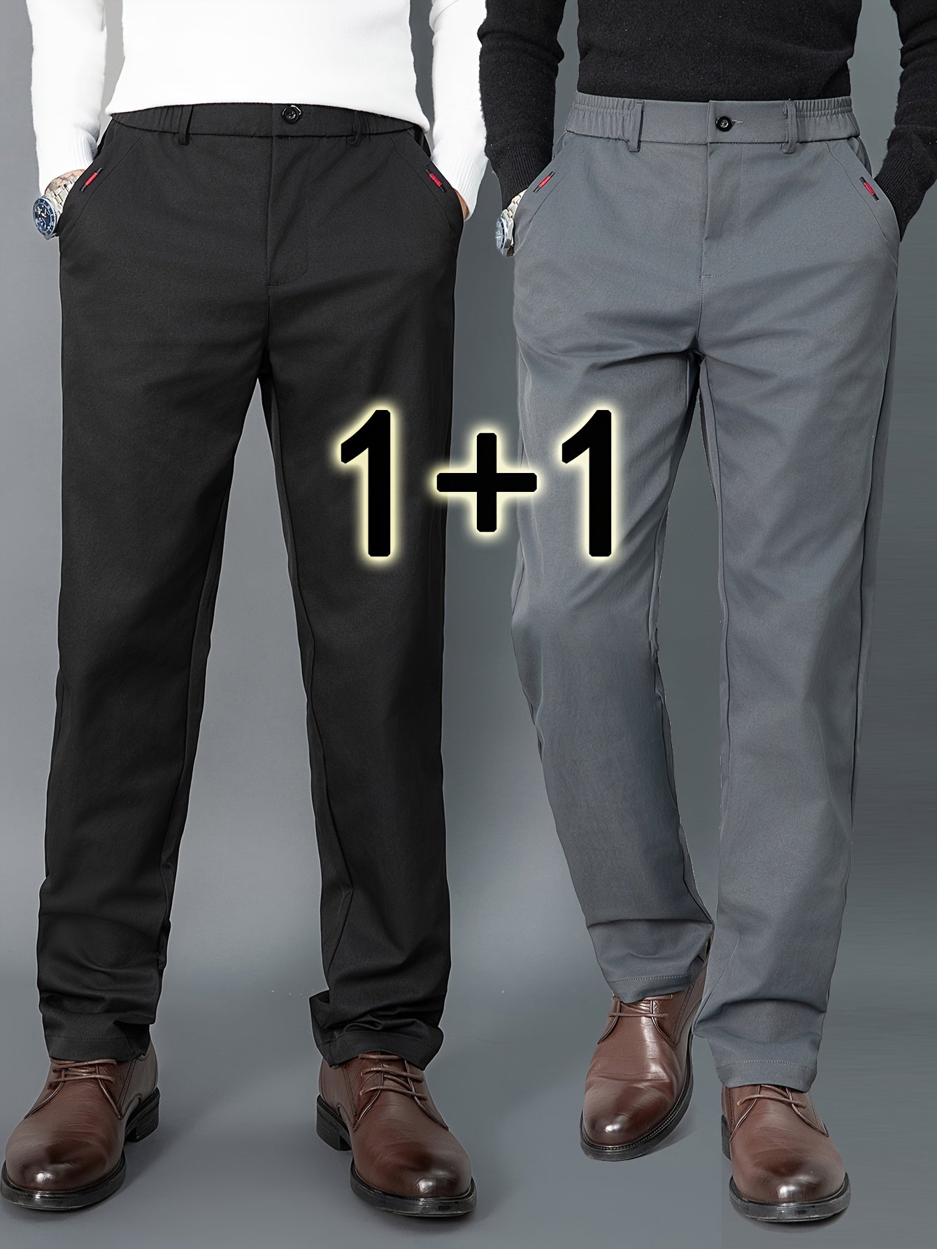 2pcs Men's Light Business Casual Pants - Straight Leg Dress Trousers, Lightweight & Comfortable for Office and Casual Attire, All Seasons, Navy Blue & Black, Polyester Fabric, Machine Washable, Versatile Dress Trousers | Styl
