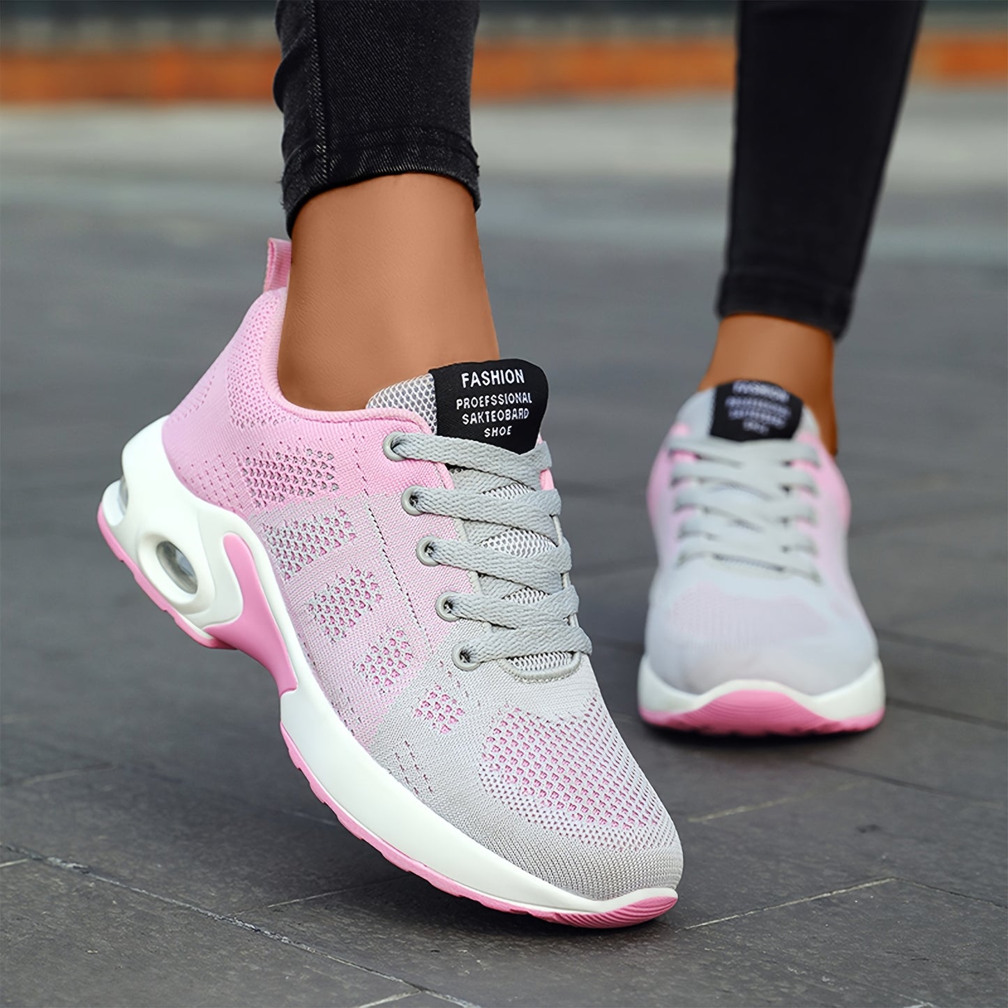Women's Breathable Knit Running Shoes with Air Cushion - Lightweight Casual Sneakers, Black Mesh Upper, Comfortable Low-Top Design for All-Day Wear