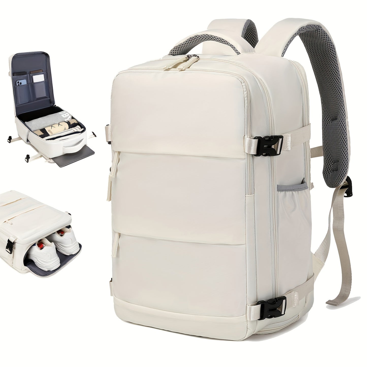 Airline-Approved 38.1cm Laptop Travel Backpack for Women, Light Blue Polyester with Adjustable Straps, Shoe Compartment & USB Charging Port - Ideal for School & Work Trips, Laptop Bag