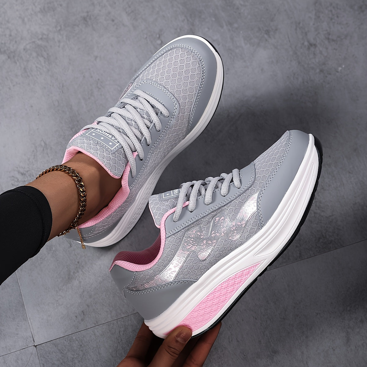 Women's Light Blue Breathable Mesh Sneakers - Air-Cushioned, Thick-Soled Sneakers with Sport Control Lace-Up Design for All Seasons