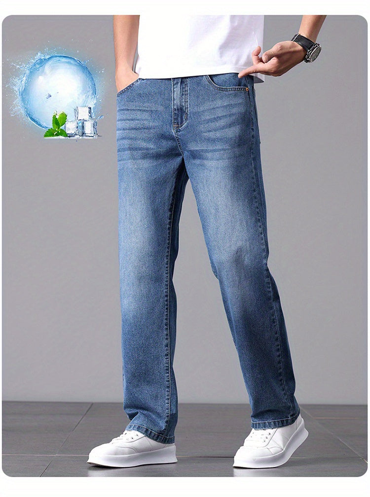Men'S Stretchy Long Pants, Stylish And Versatile, Slim Fit, Breathable, Trendy Denim Trousers for Spring And Summer.