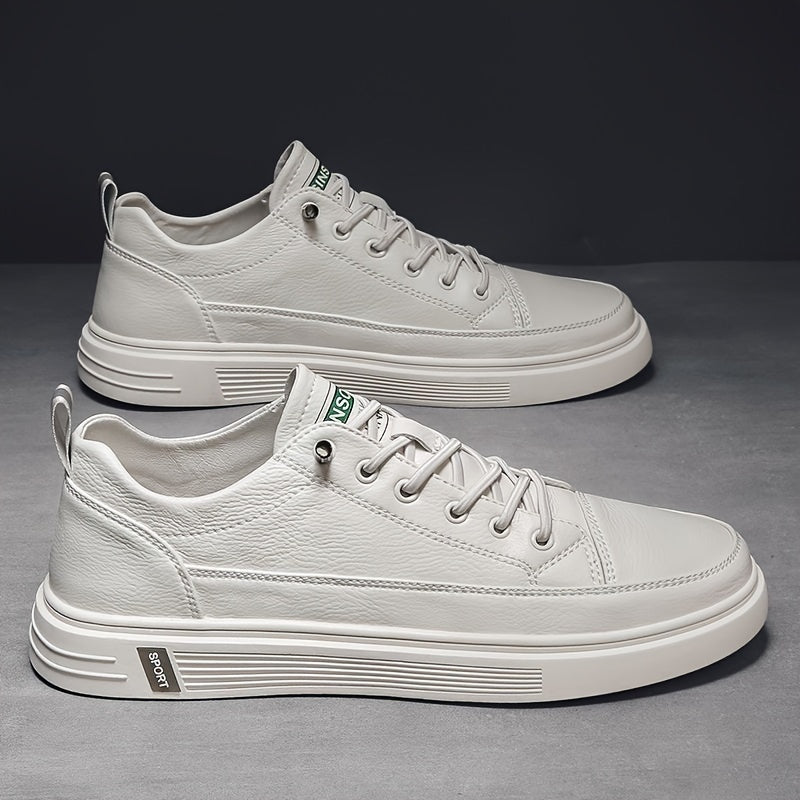 Men's Stylish White Low-Top Sneakers with Feather Design - Slip-Resistant, Lace-Up Casual Shoes for Casual Attire, Walking, Jogging & Travel | Breathable PU Upper, Durable PVC Sole, Comfortable Fabric Lining