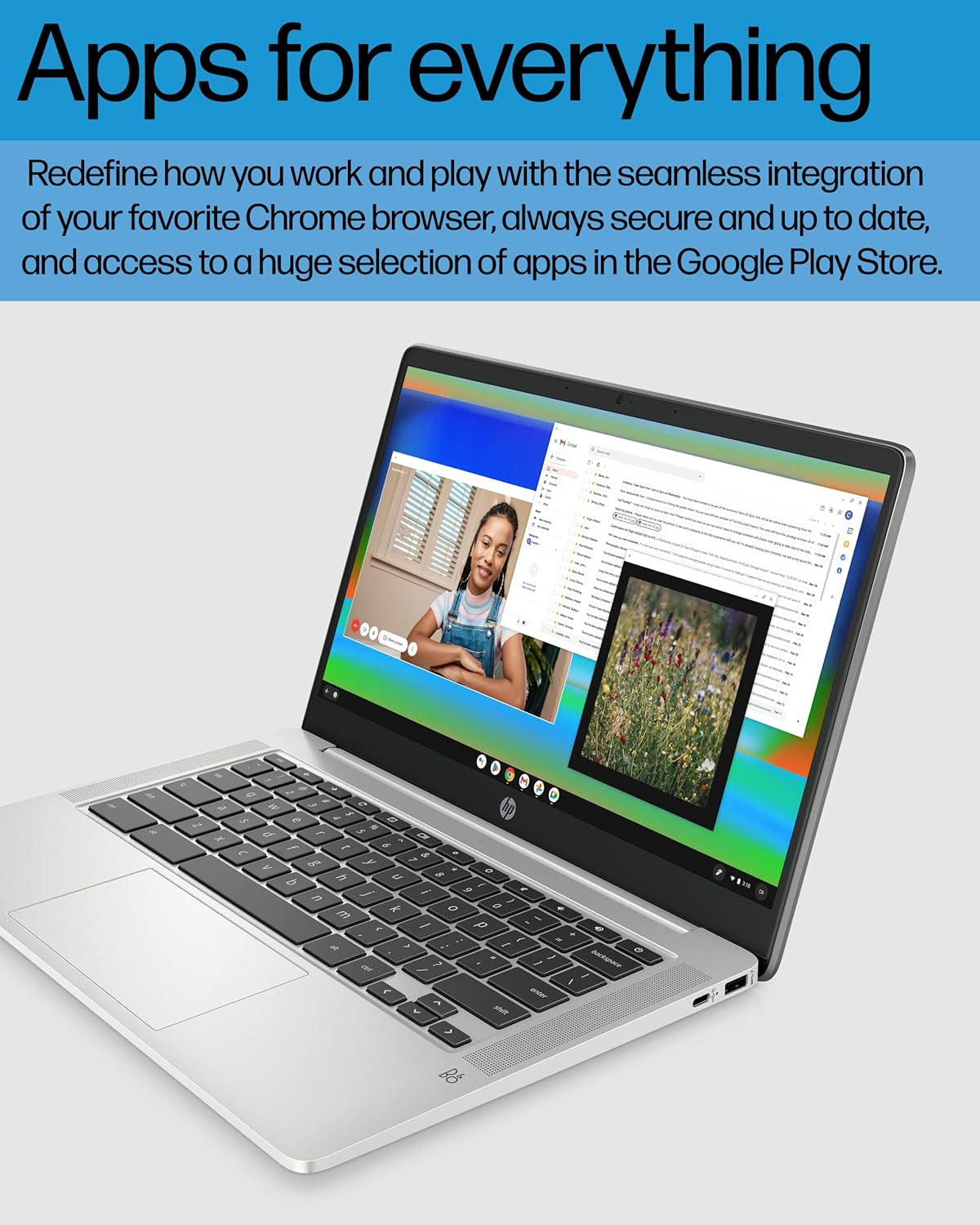 HP Chromebook 14 Laptop, Intel Celeron N4120, 4 GB RAM, 64 GB Emmc, 14" HD Display, Chrome OS, Thin Design, 4K Graphics, Long Battery Life, Ash Gray Keyboard (14A-Na0226Nr, 2022, Mineral Silver)