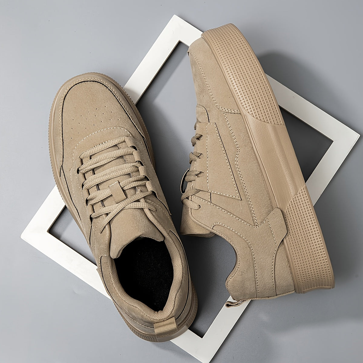 1pair Men'S Classic Solid Grey Skateboard Sneakers, Casual Street Style Lace-Up Running Shoes, Lightweight Stability Low Top with Faux Upper, Fabric Inner & EVA Sole for All-Season Outdoor Activities