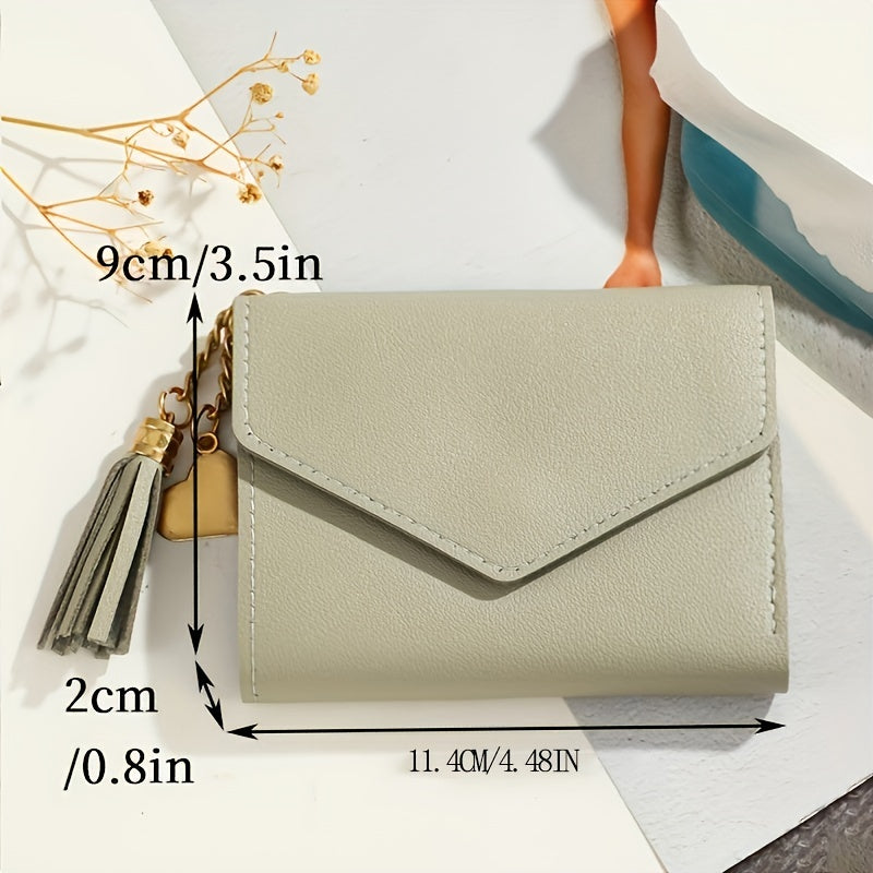 1pc Metal Heart & Tassel Decor Wallet Short Women Wallets Purse, Patchwork Fashion Panelled Wallets, Trendy Coin Purse