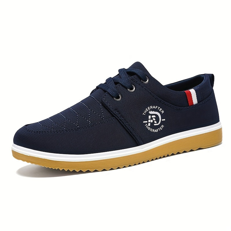 1pair Men'S All-Season Breathable Canvas Sneakers, Solid Color Low Top Casual Shoes with Round Toe, Fabric Lining, Rubber Sole, and Lace-Up Closure