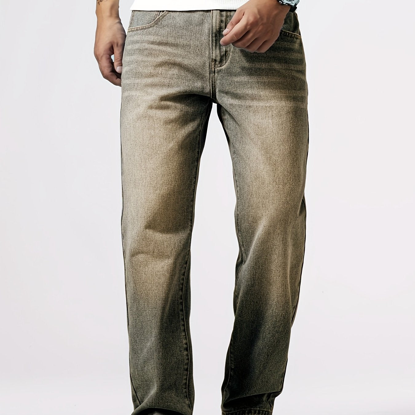 Loose Fit Straight Leg Jeans, Men's Casual Street Style Distressed Denim Pants For All Seasons
