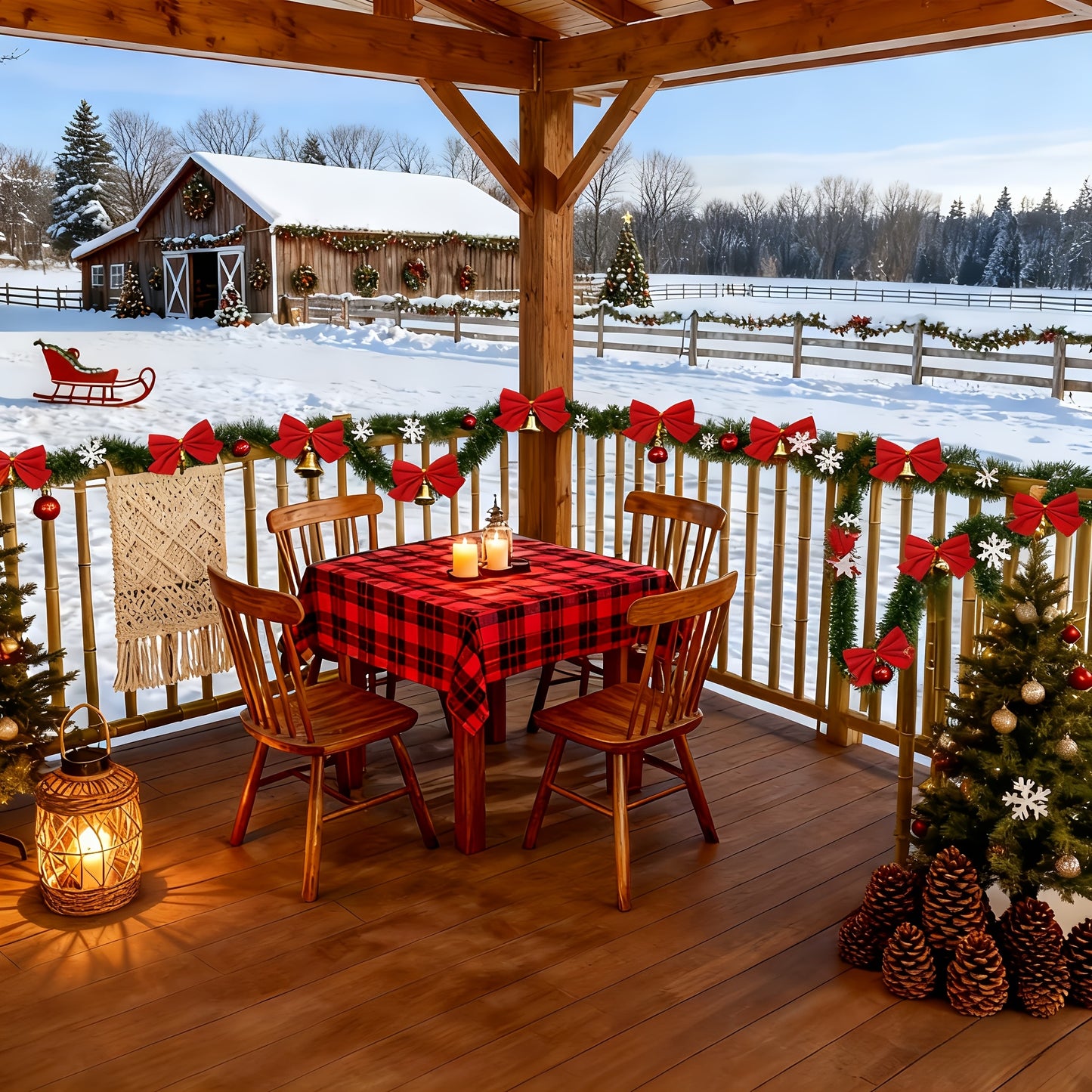 314.96-inch 40pcs Set with Red Bows - Premium Winter Dark Green Christmas Vine Spring Decoration | No Lights - Artificial Plastic Material Metallic Foil Faux Garland Plant | Suitable for Christmas, New Year, Thanksgiving Part