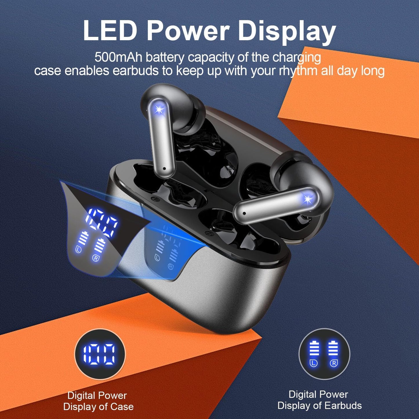 ZIUTY Wireless Earbuds, Ear Buds Bluetooth V5.3 Headphones 50H Playtime with LED Digital Display Charge Case, IPX5 Waterproof Earphones with Mic for Iphone Android Phone Computer Laptop - Star Gray