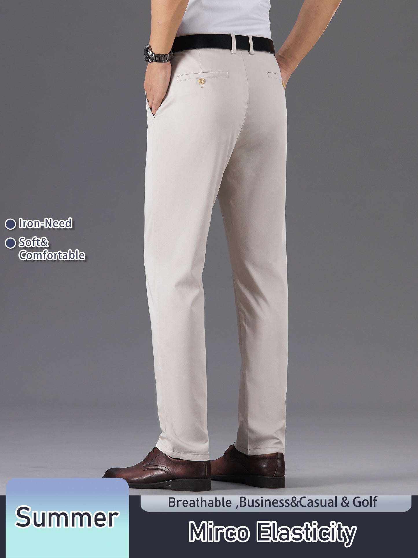Men's Solid Color Straight Leg Business Style Cotton Blend Pants, Casual Comfy Breathable Outdoor Trousers As Gift