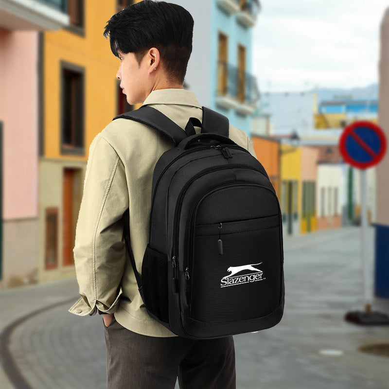 Slazenger R40 Casual Backpack - Sleek Black with White Logo, Durable Fabric, Multiple Compartments Padded Shoulder Straps for Daily Commute, Travel, School, Work, Backpack for Travel, Urban Carry, Versatile Bag, Sturdy Cons