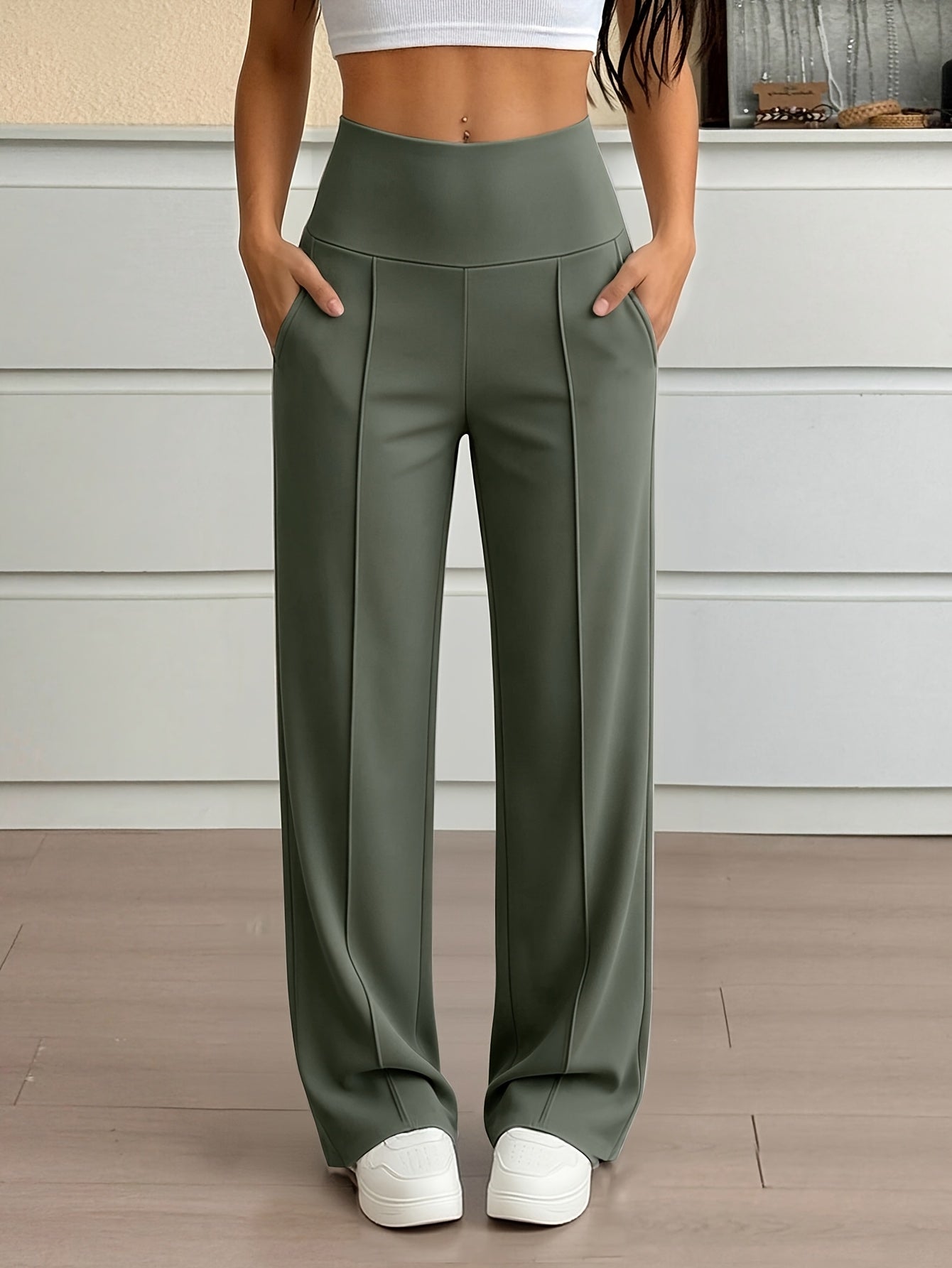 Women’s High-Waist Wide-Leg Stretch Trousers for Spring/Fall