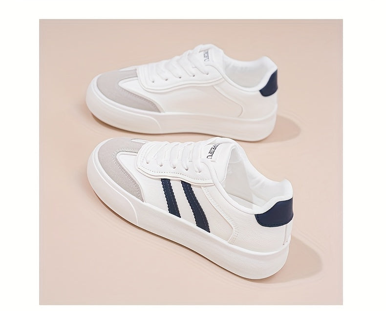 2024 New Arrival Women'S Casual Sneakers with Stripes, All-Season, Low Top, Lace-Up Closure, Plain Toe, Man Made Upper, Fabric Inner, PVC Sole, Non-Woven Fabric Insole