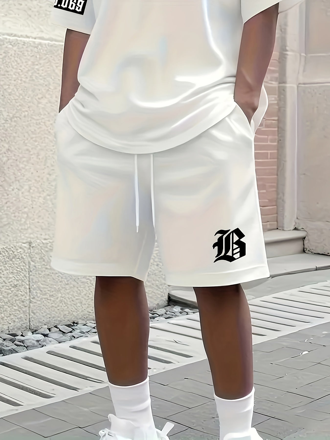 Men's Casual T-Shirt and Shorts Set with Bold "B" Print - Polyester Knit Fabric, Machine Washable, Summer Streetwear, Perfect for Outdoor Activities and Comfortable Leisure Wear