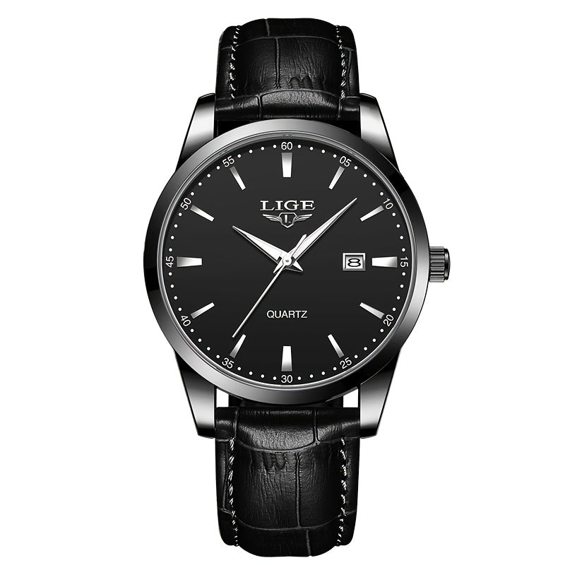 A Stylish Timepiece By LIGE Featuring A Blend Of Business And Casual Design, With A Faux Leather Strap, Alloy Case, And A Non-rechargeable Battery.