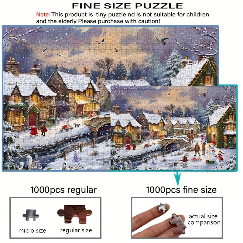 1000pcs Puzzle with Snowflake and House Design - Scratch-Resistant & Waterproof, Advanced Skill Level, Perfect for Adult Family Fun, Home Decor, and Brain-Challenging Gift Idea