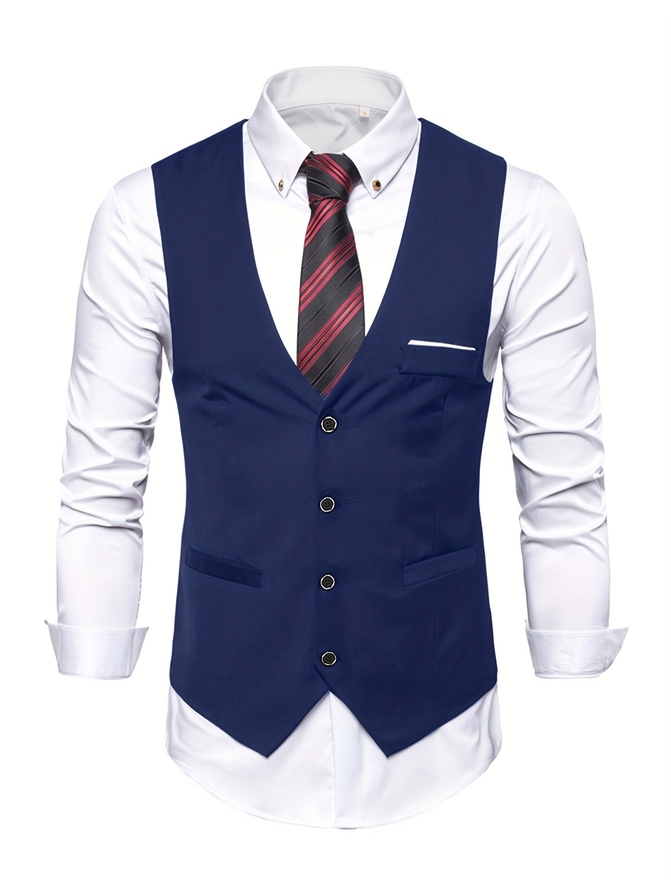 Men'S 3pcs Suit Set, Solid Color Polyester 78.90% Viscose 21.10% Non-Stretch Fabric, Regular Fit Long Sleeve Lapel Collar, Button Detail, Woven Wedding Party Business Casual Suit with Vest, Shirt, and Pants