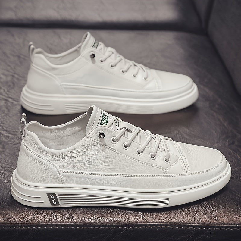 Men's Stylish White Low-Top Sneakers with Feather Design - Slip-Resistant, Lace-Up Casual Shoes for Casual Attire, Walking, Jogging & Travel | Breathable PU Upper, Durable PVC Sole, Comfortable Fabric Lining