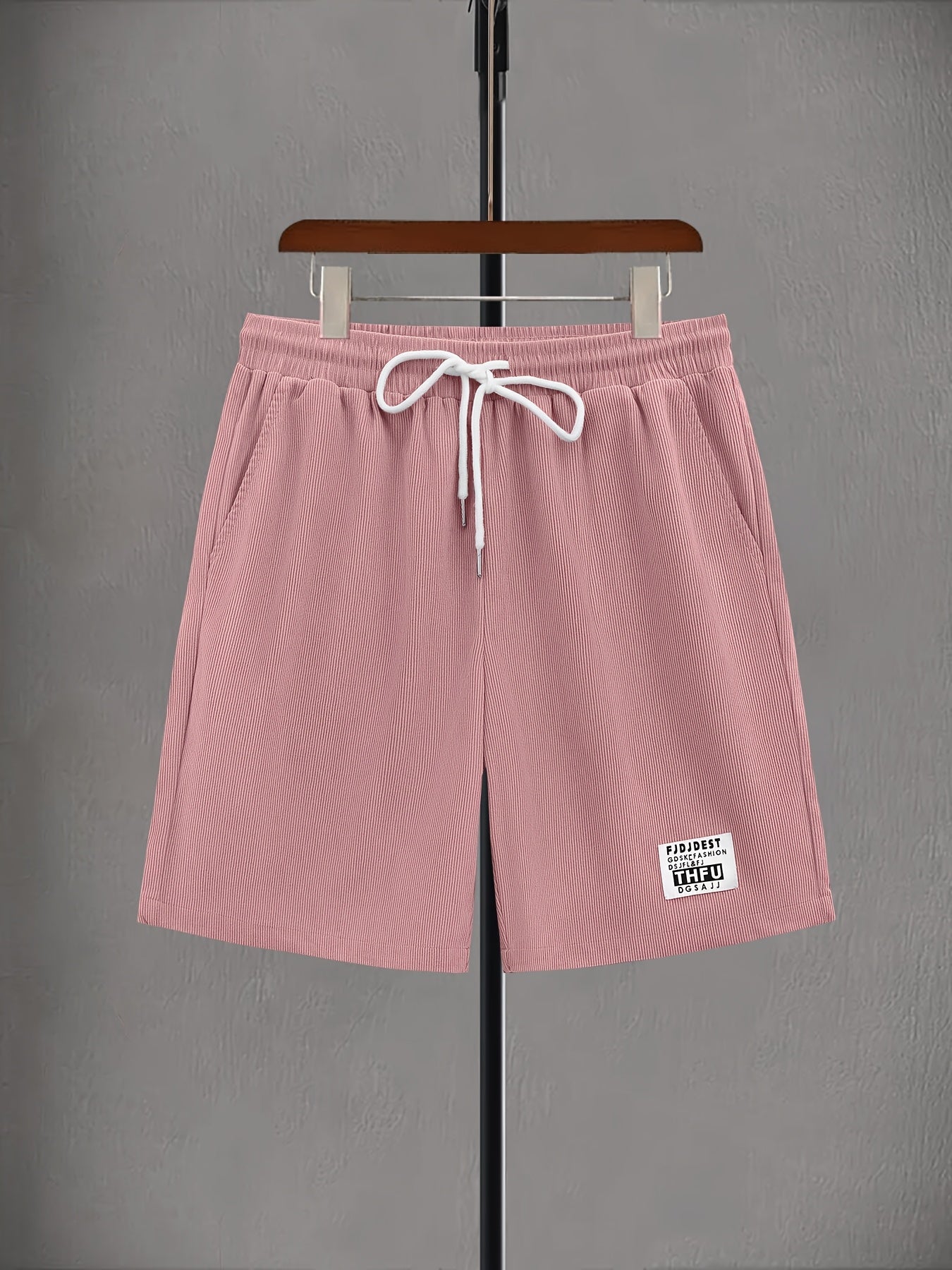 Men's Casual Corduroy Shorts with Drawstring Waist, Side Pockets, and "California" Print - Black, Polyester, All-Season Wear for Outdoor Activities