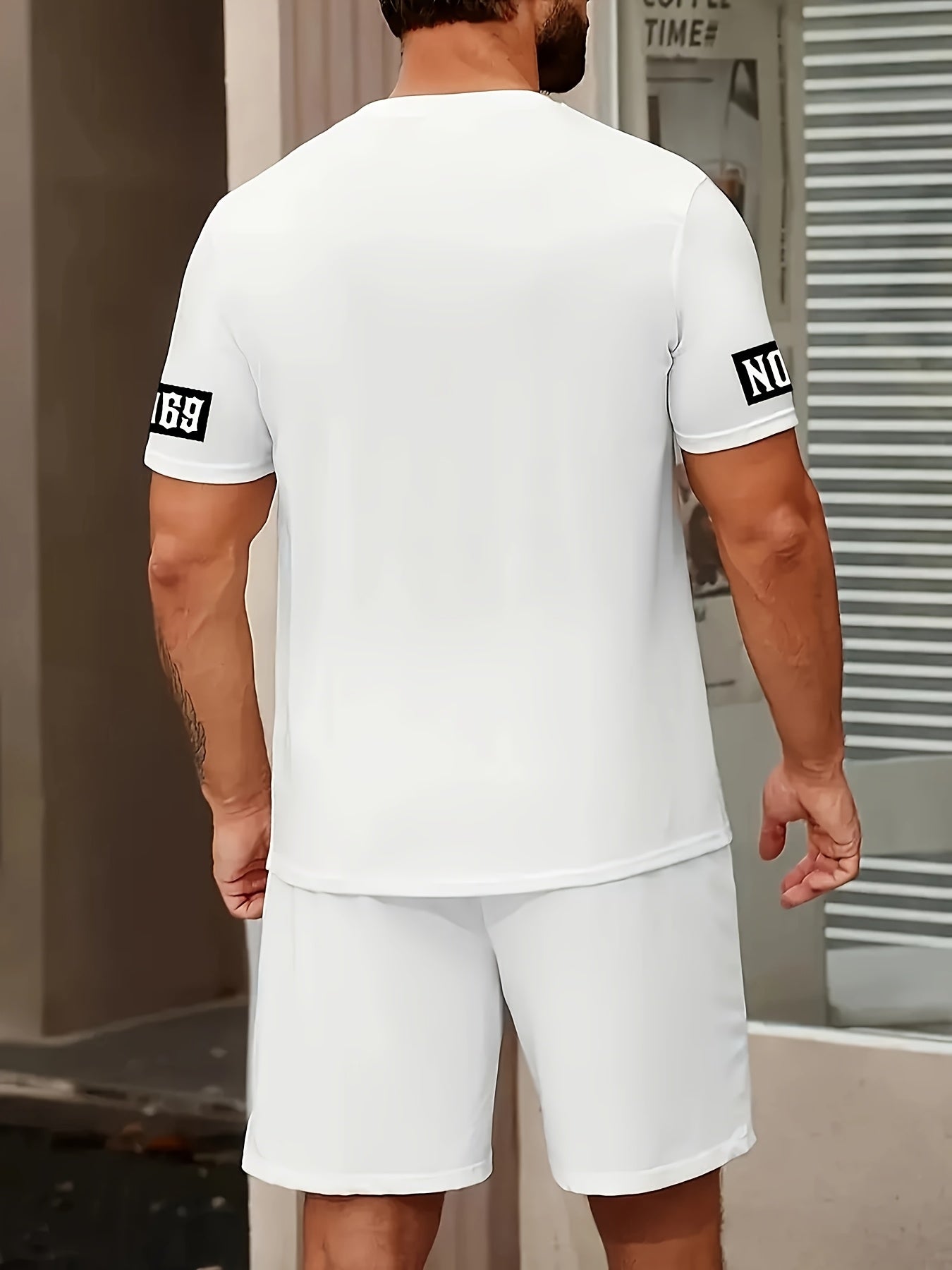 Men's Casual T-Shirt and Shorts Set with Bold "B" Print - Polyester Knit Fabric, Machine Washable, Summer Streetwear, Perfect for Outdoor Activities and Comfortable Leisure Wear