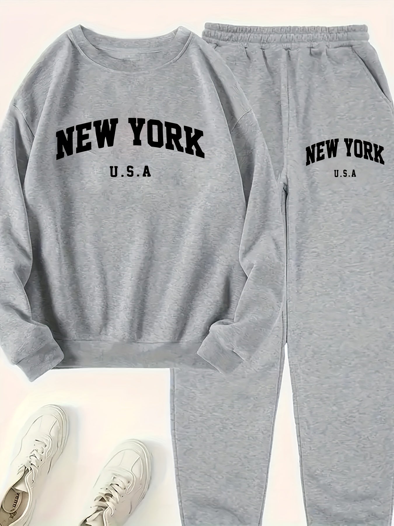 FLS1021WN10 Hoodie with Fleece, European And American Women'S Autumn And Winter Fashion, Printed Casual Sports Two-Piece Set.