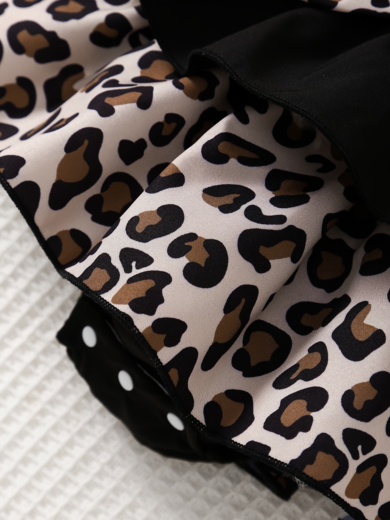 2pcs Set for Newborn Girls, Cute Leopard Print Ruffle Dress with Elastic Waist and Bowknot, Matching Headband, 100% Polyester Woven, Regular Fit, for Outdoor