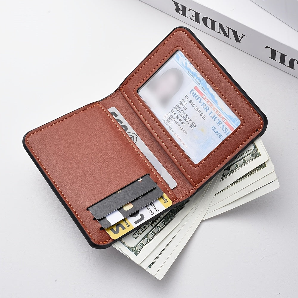 1pc Men'S Vintage Faux Leather Credit Card Wallet, Slim and Soft Design, Multiple Card Slots, Business Style Driver'S License Card Holder, Travel Zero Wallet