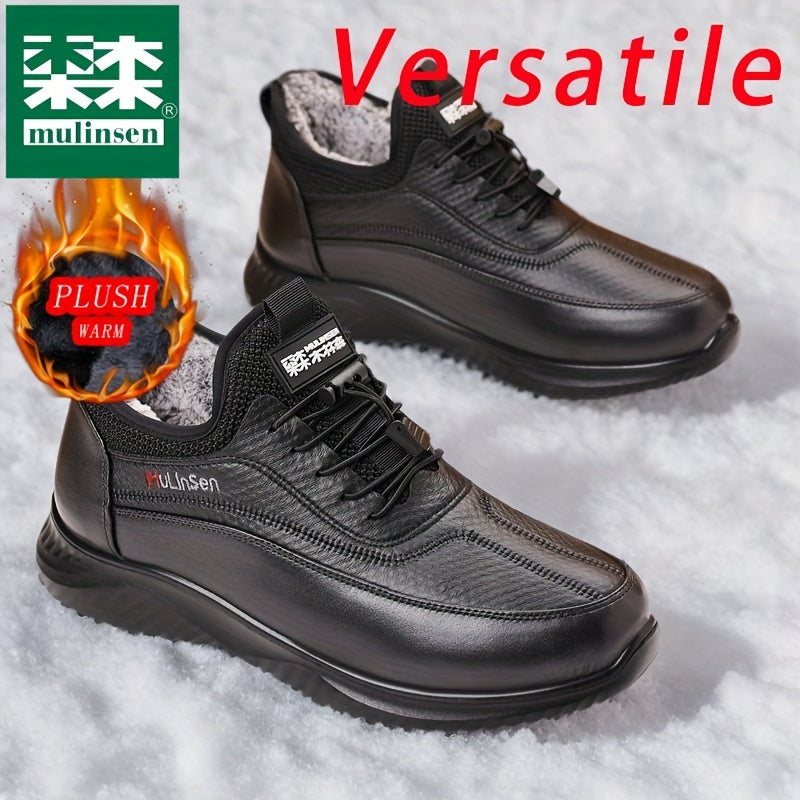 Mulinsen Men's Winter Snow Boots - Warm Fleece Lined, Anti-Slip, Durable Lace-Up Ankle Hiking Shoes with Elastic Shoelaces for Outdoor Adventures, Mulinsen