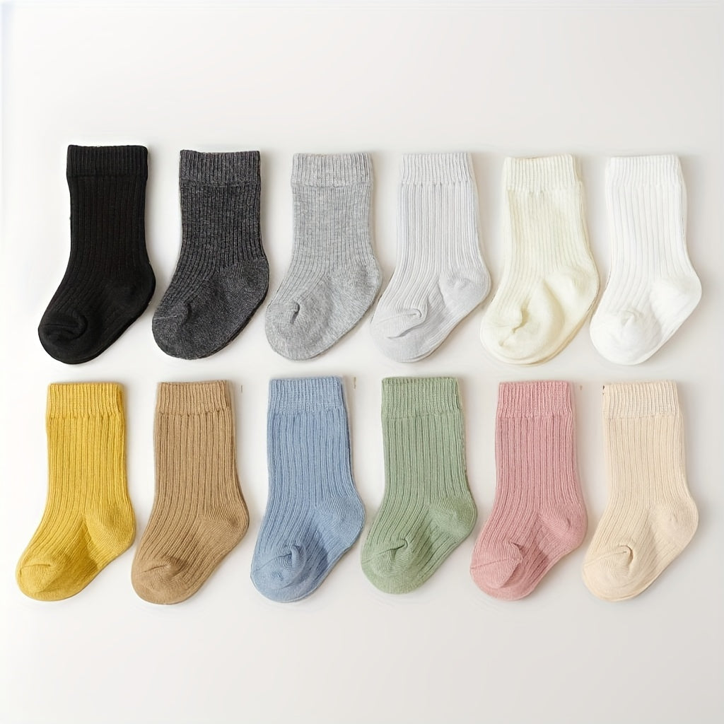 5-Pack Unisex Baby Toddler Mid-Calf Socks, Breathable Polyester Knit, Non-Slip, Hand Wash Only, All-Season Sports Socks