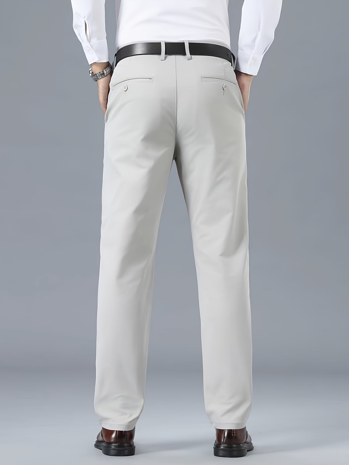 Men's Classic Business Casual Pants - Polyester, Solid Color, Regular Fit for All Seasons