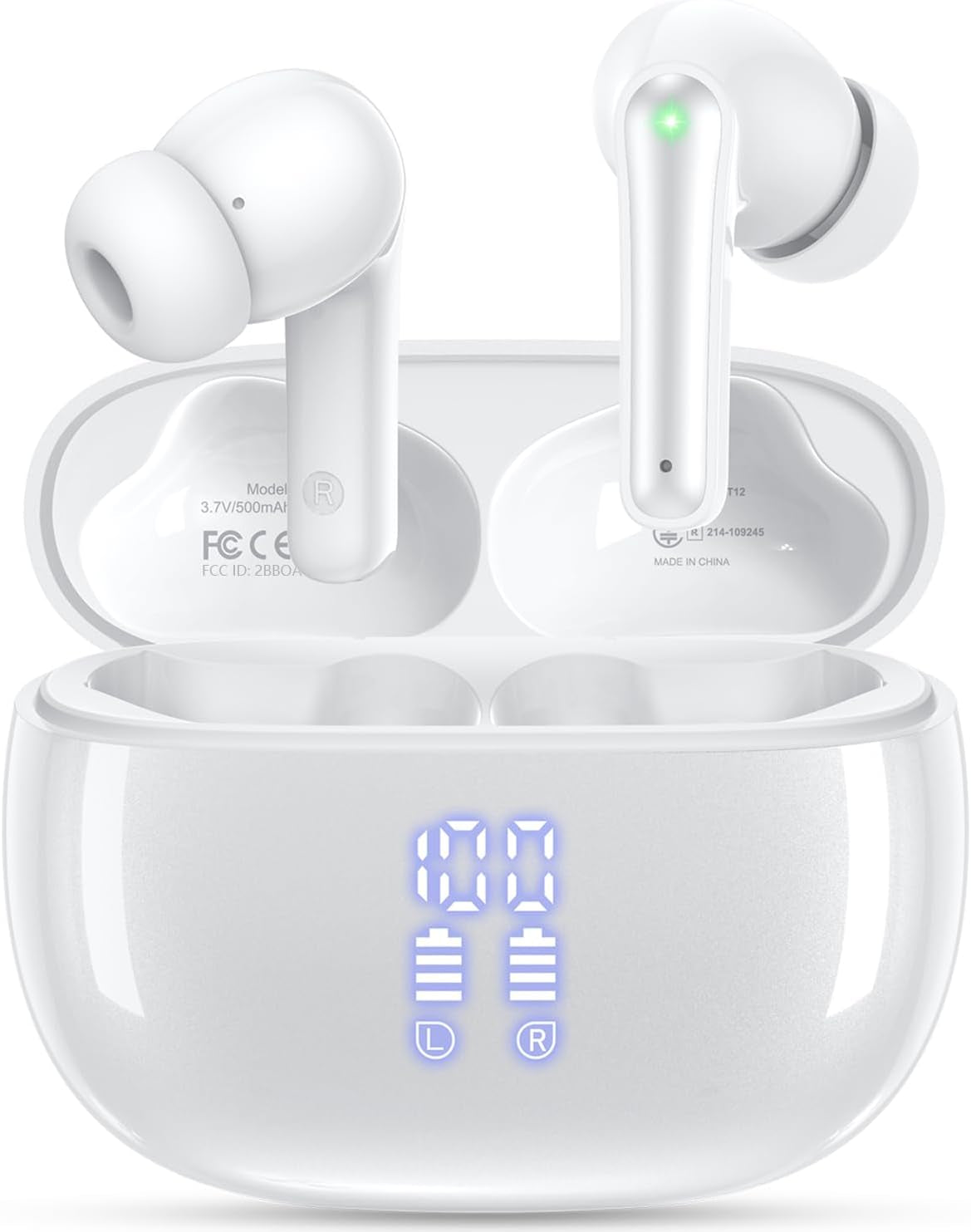Wireless Earbuds Bluetooth Headphones, Ear Buds with Deep Bass, 40H Long Playtime, Power Display, IPX7 Waterproof in Ear Earphone with Mic for Phone Tablet Sports Workout, Black