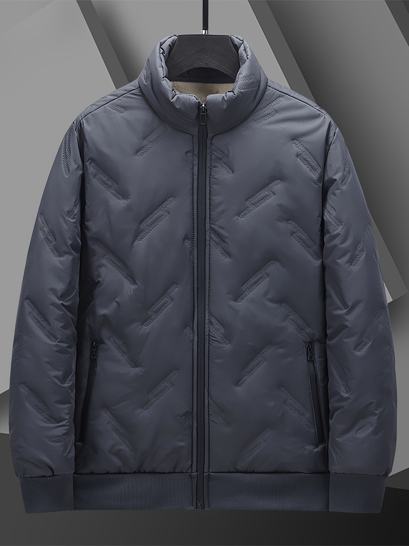 Men's Casual Warm Fleece Lined Jacket, Chic Zip Up Coat for Fall Winter