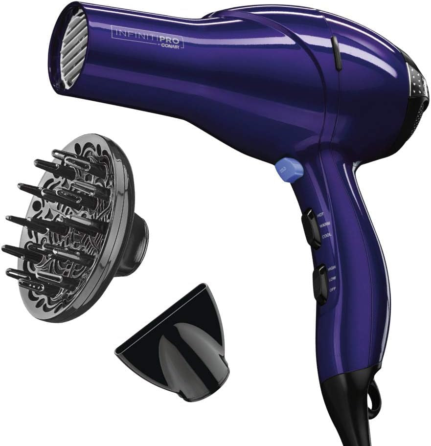 INFINITIPRO by CONAIR Hair Dryer with Diffuser | AC Motor Pro Hair Dryer with Ceramic Technology | Includes Diffuser and Concentrator | Black | Packaging May Vary