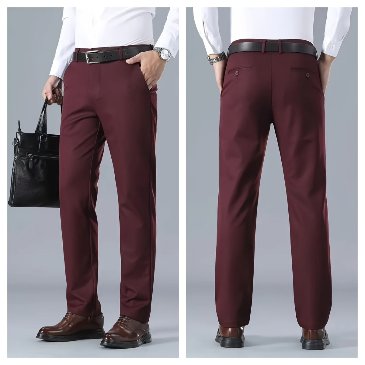 Men's Solid Color Business Casual Pants, Lightweight Business Style Versatile Trousers for Office