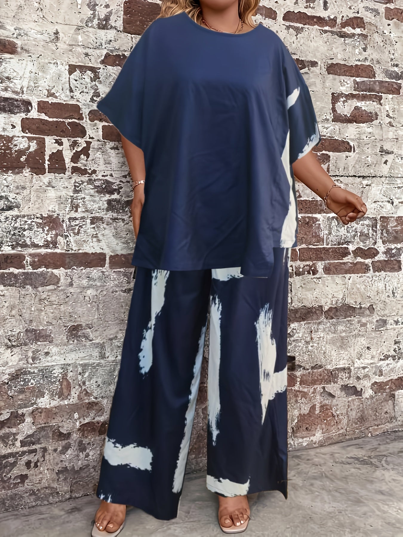 Plus Size Women'S Black Printed Sweater Set - Casual Long Sleeve Pullover with "LOVE" Design, Wide Leg Pants, Non-Stretch Fabric, Perfect for Fall & Winter, Autumn Winter Wear|Casual Style|Comfortable Fit