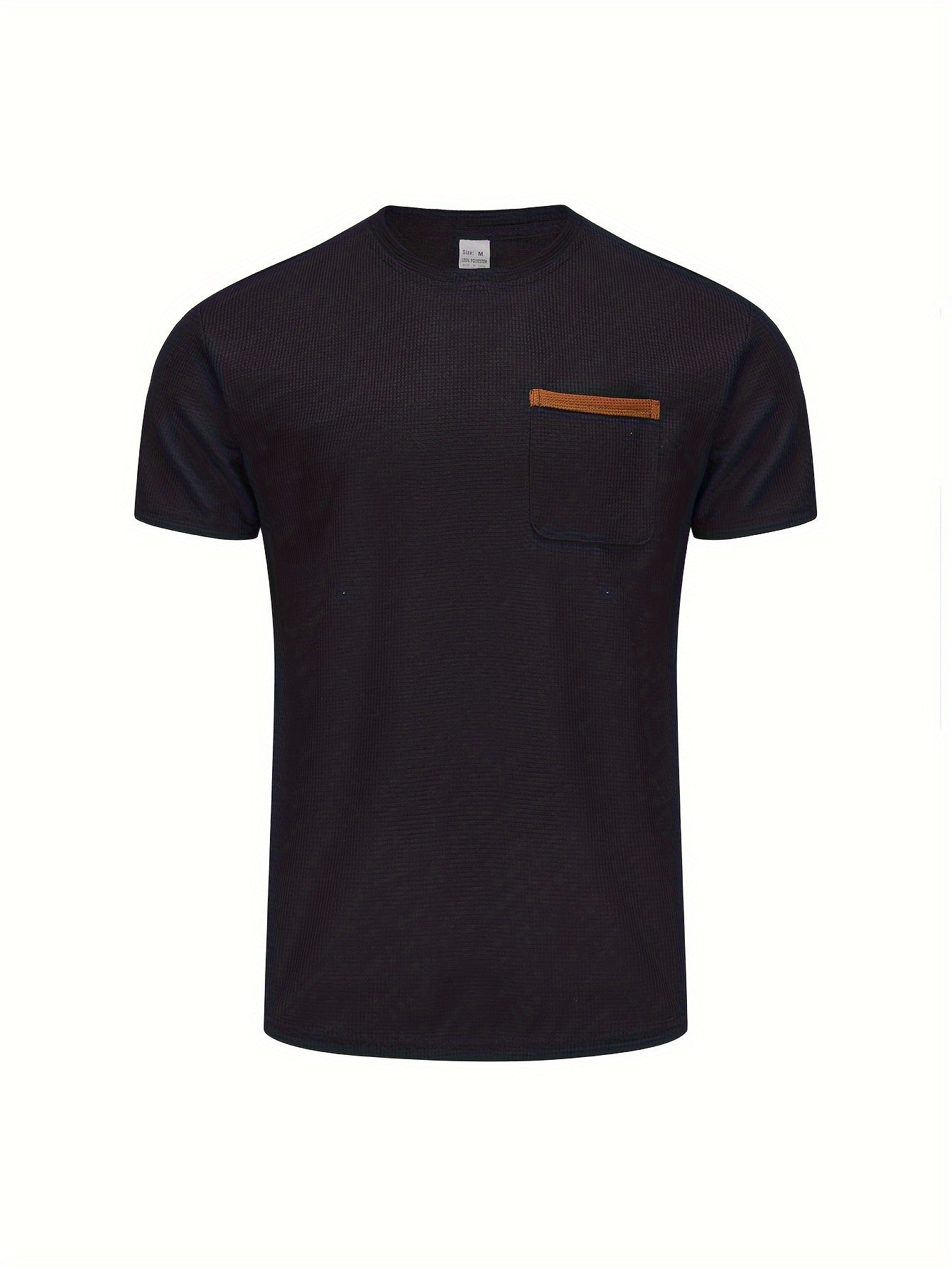 Men's Solid T-shirt With Chest Pocket, Casual Short Sleeve Crew Neck Tee, Men's Clothing For Summer Outdoor
