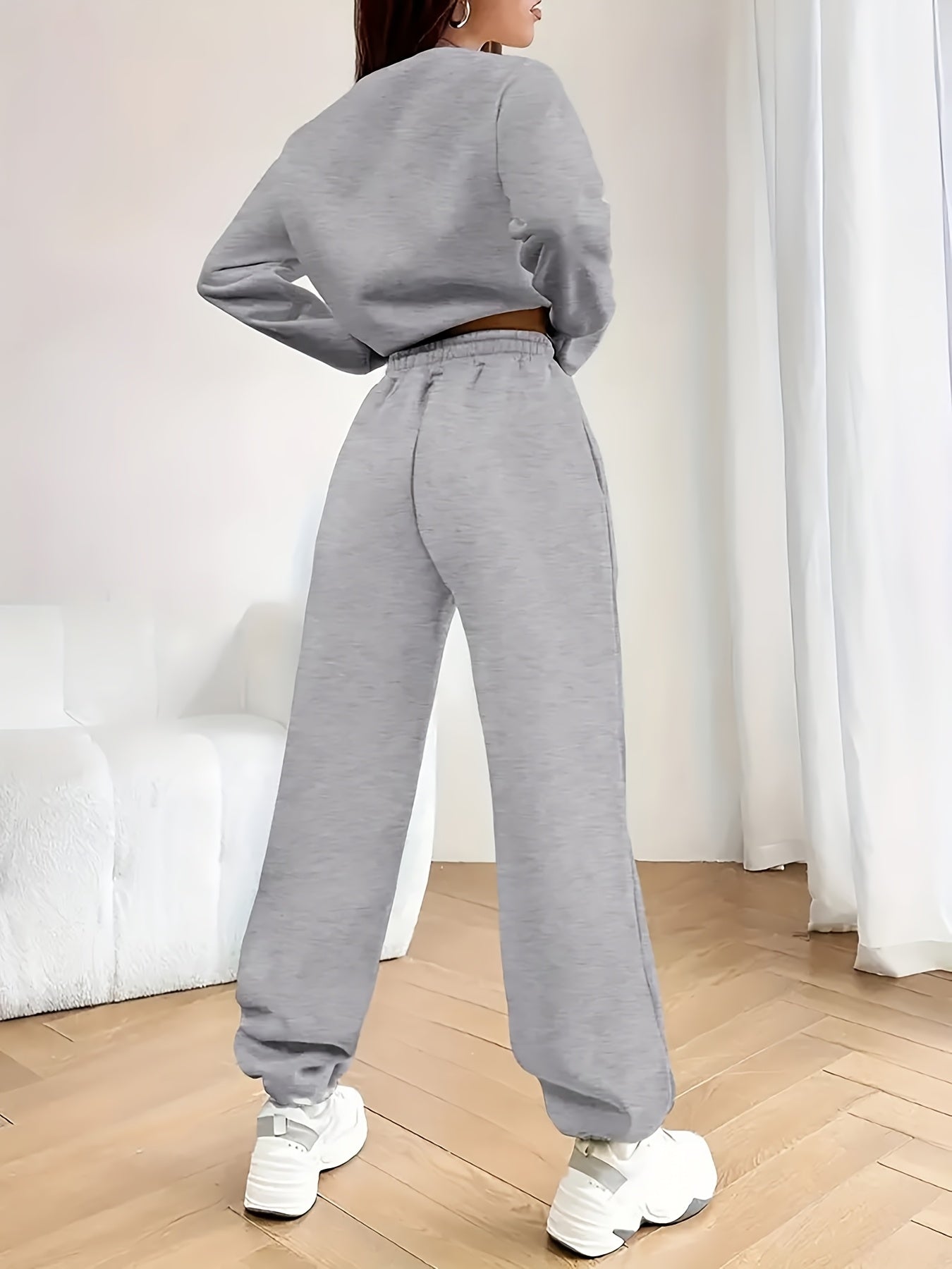 FLS1021WN10 Hoodie with Fleece, European And American Women'S Autumn And Winter Fashion, Printed Casual Sports Two-Piece Set.