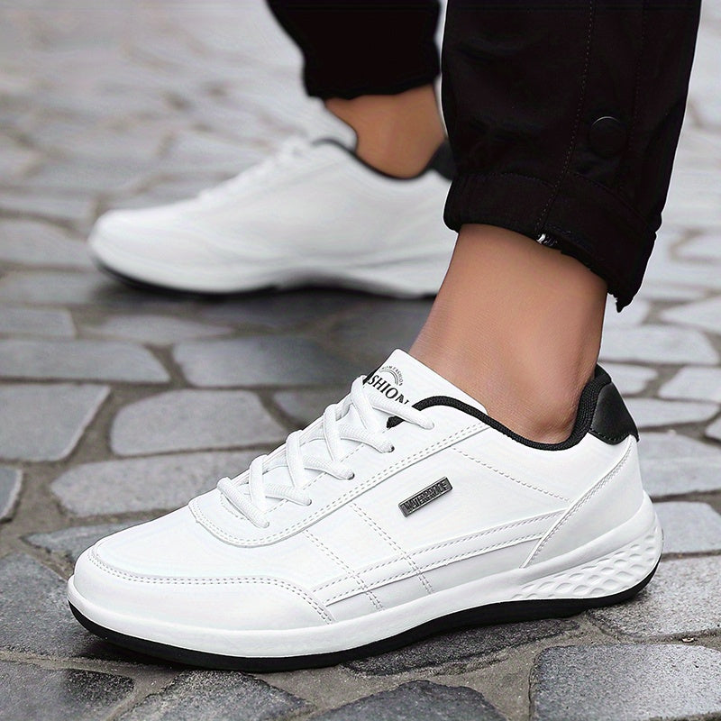 Casual Sneakers| VanWeir Men's Fashion Sneakers - Casual Lace-Up Shoes with PU Upper & MD Sole, Comfortable Fabric Insole, Versatile for All Seasons, Navy Blue with White & Orange Accents, VANWEIR