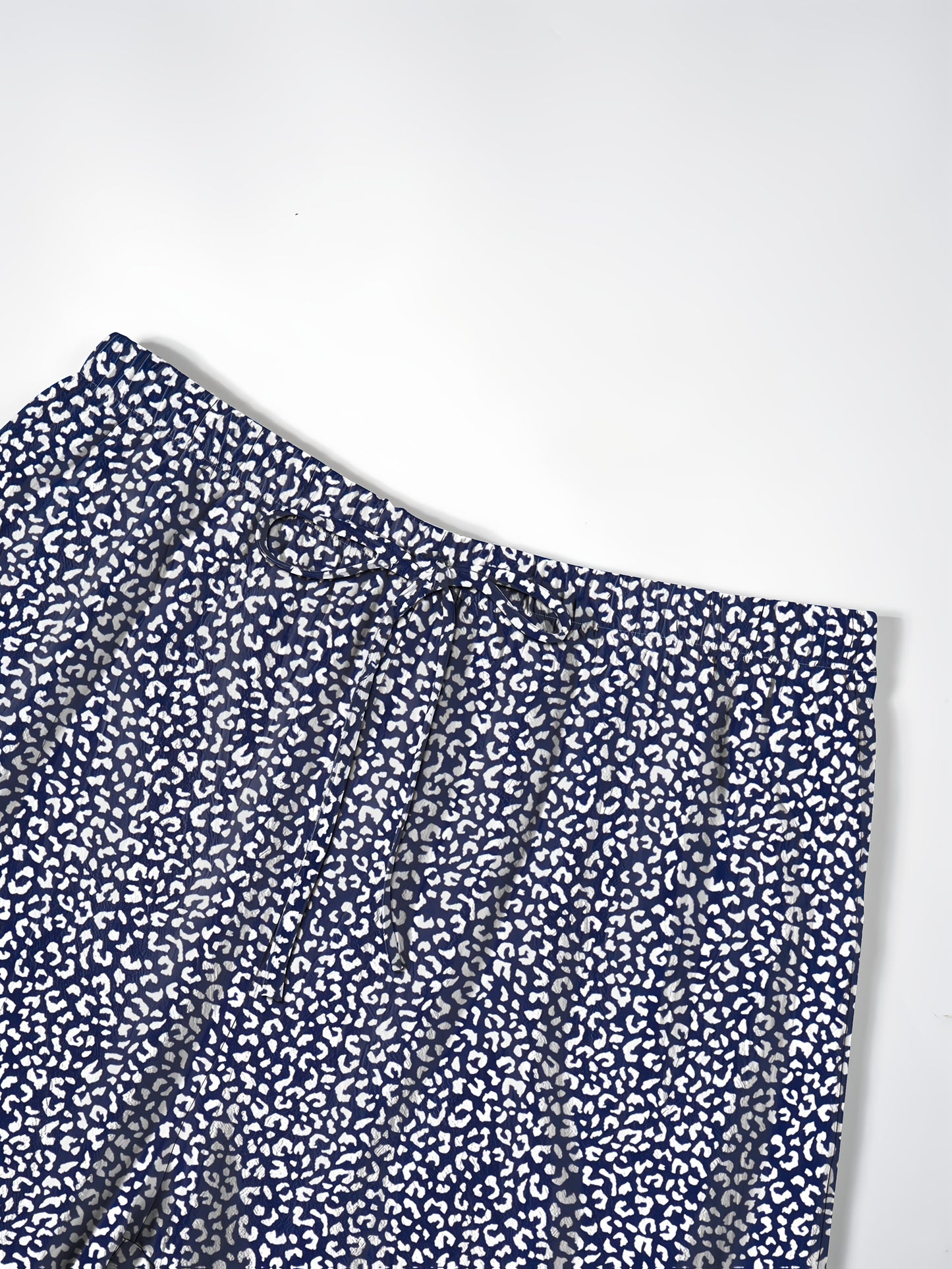 Plus Size Women's Lightweight Beach Shorts - Casual Blue and White Floral Print, Drawstring Waist, Polyester, Machine Washable, Knee-Length with Pockets
