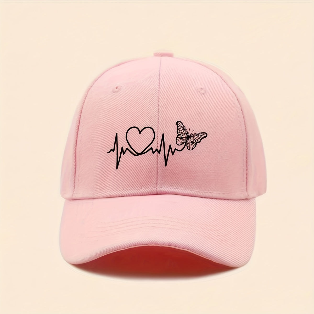 White Butterfly Heartbeat Baseball Cap, Simple Unisex Sports Hat, Sun Protection Outdoor Adjustable Cap