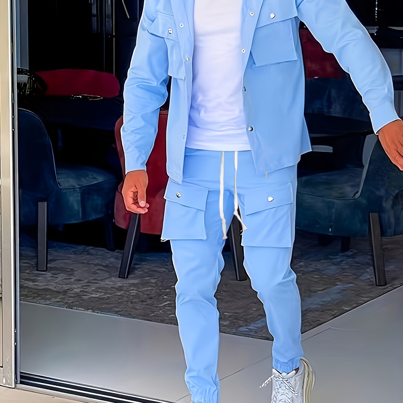 Men'S Casual Polyester Suit Set, Solid Color, Non-Stretch, Regular Fit, with Lapel Collar, Pocket Details, for Hiking, Daily Wear, and Special Occasions, Spring/Fall, Fall/Winter
