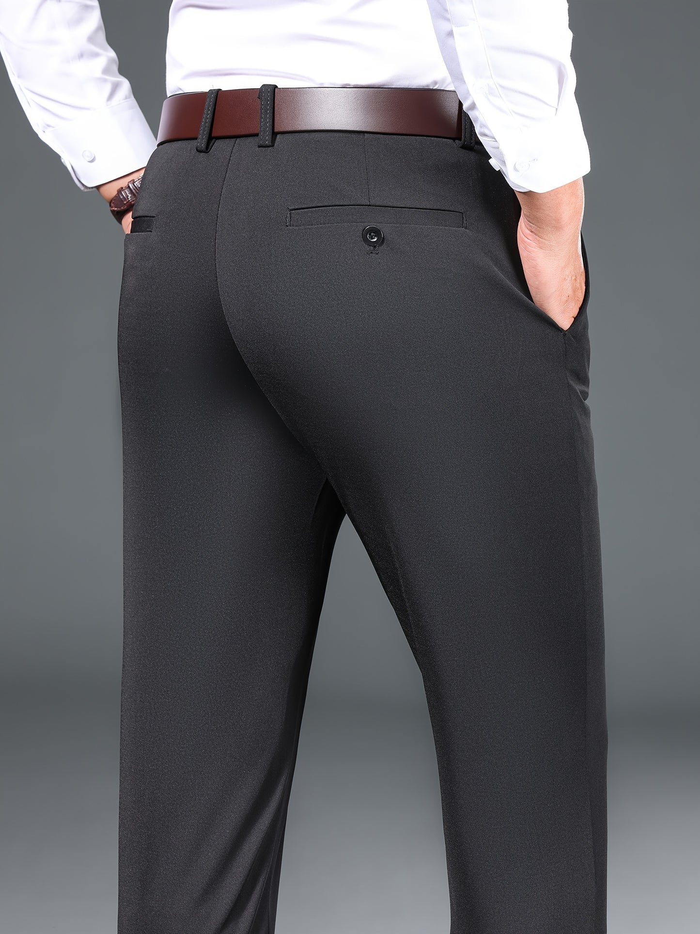 Men's Straight Leg Solid Color Pants, Men's Classic Design Pants, Versatile For Business And Casual Wear