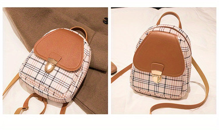 Adjustable Strap Grid Backpack, Cute Backpack, Zipper Casual Shoulder Bag, Card Wallet, Casual Phone Pouch, Leisure Camera Bag, Coin Purse, Key Pouch, Shoulder Bag, Crossbody Bag, Convertible Backpack.