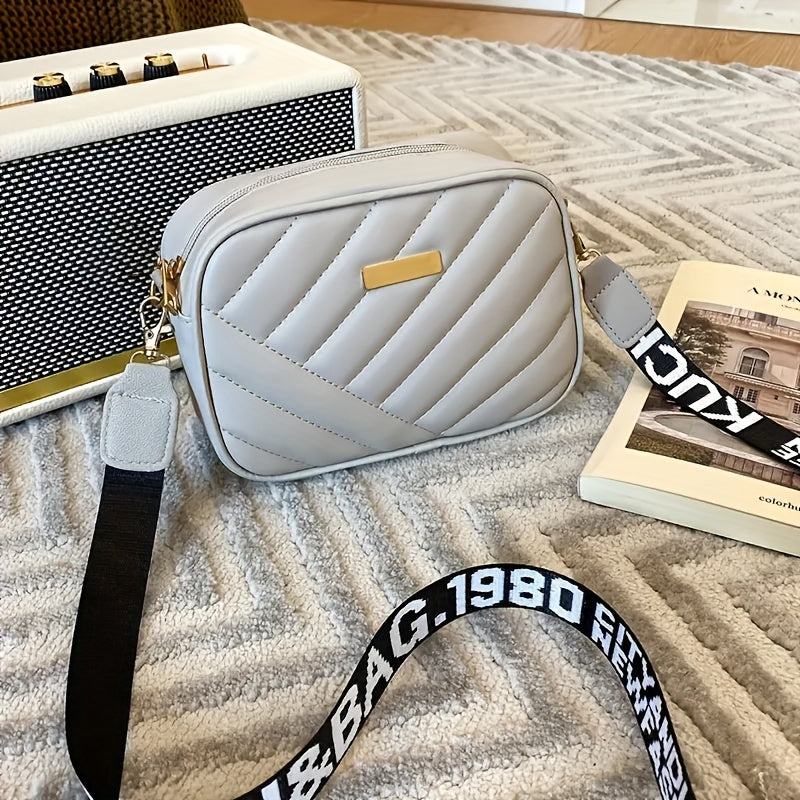 Stylish Striped Quilted Square Crossbody Bag, Faux Leather Shoulder Bag, Perfect Sling Bag For Daily Use