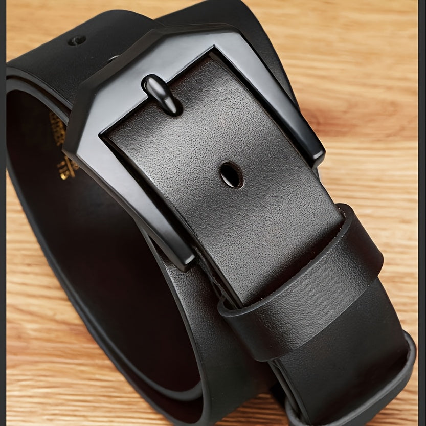 Men's Genuine Leather Belt - Adjustable Black/Brown Cowhide with Polished Alloy Square Buckle, Vintage Casual to Business Style, Versatile Men's Belt | Sophisticated Style | Durable Leather Belt